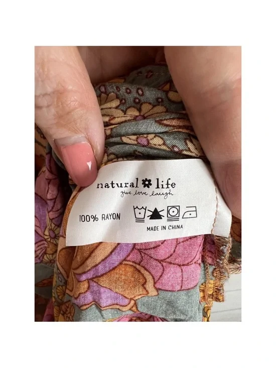 Natural Life Twiggy Vibrant Floral Button-Up Tunic Shirt Dress Pink & Mustard - Picture 8 of 14